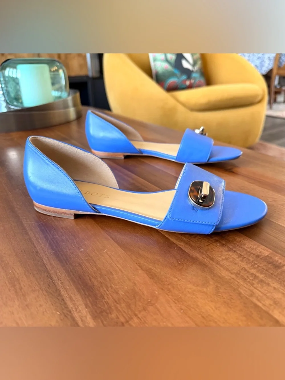 Talbots Bright Blue D'Orsay Flats with Tortoiseshell Accent - Picture 3 of 10